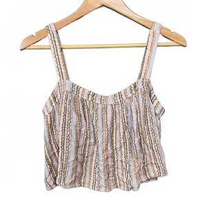 Nectar Clothing Boho Striped Smocked Crop Top Cami - Textured Wavy, Size M